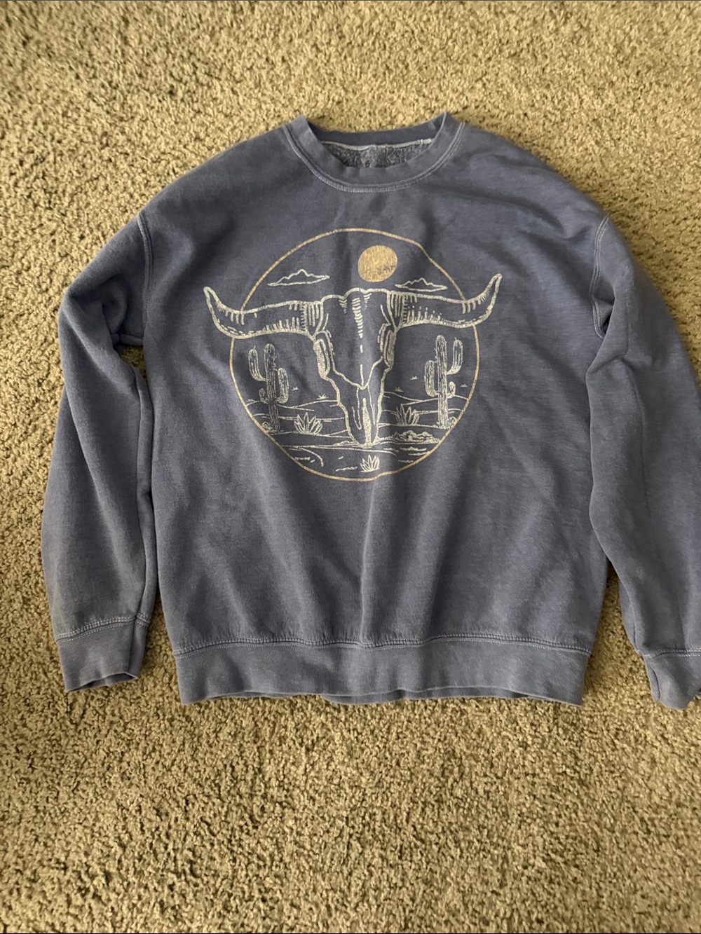 Men's Blue Graphic Crewneck Sweatshirt - Desert Skull Design